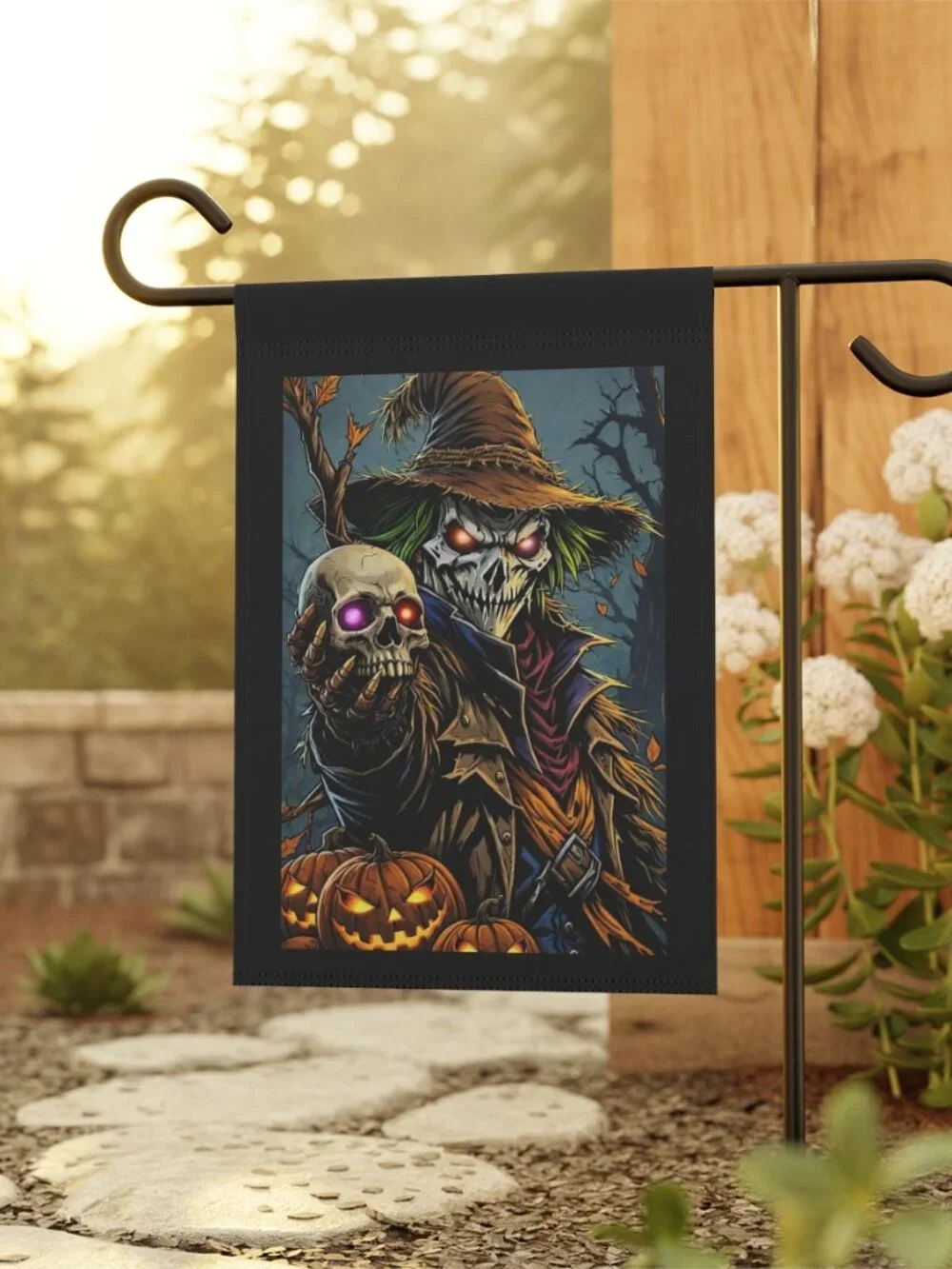 Scary Scarecrow Skull Halloween Garden Flag